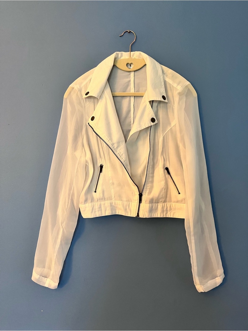 Love Tree White Cropped Moto Jacket